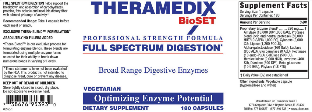 Theramedix BioSet, Full Spectrum Digestion 180 Capsules Ingredients