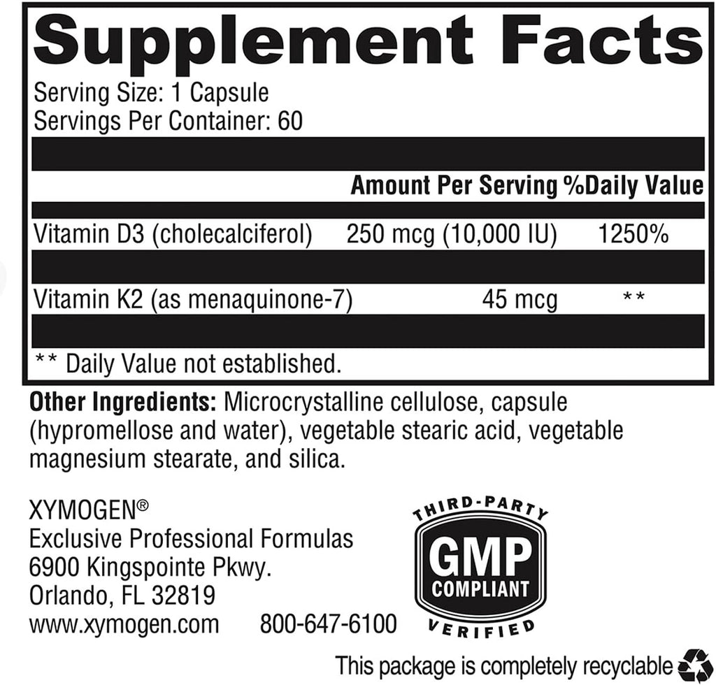 XYMOGEN, K2-D3 10,000 | 60 Capsules Ingredients