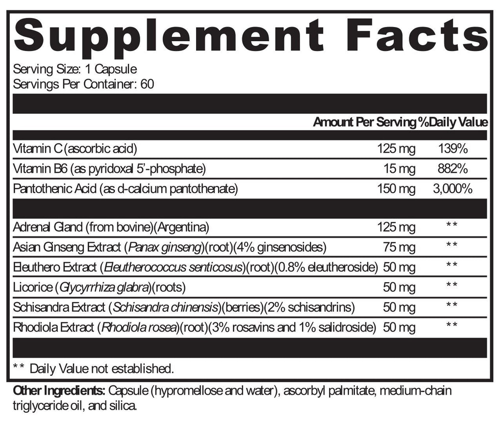 XYMOGEN, Adrenaliv® 60 Capsules Ingredients