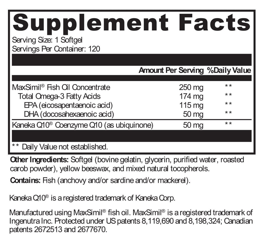 XYMOGEN, CoQmax™ Omega 50 mg 120 Softgels Ingredients