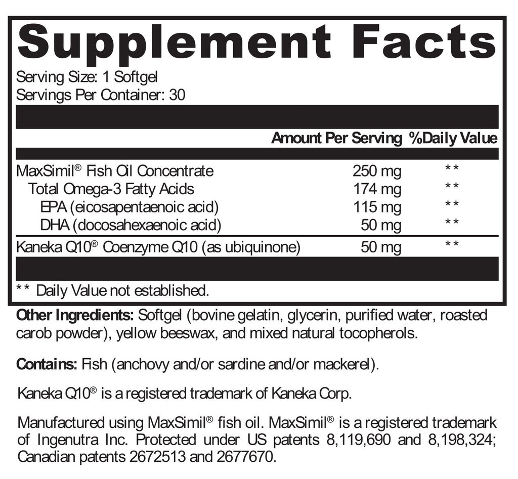 Protocols For Health, Omega 3X + CoQ10 50Mg 30 Softgels Ingredients