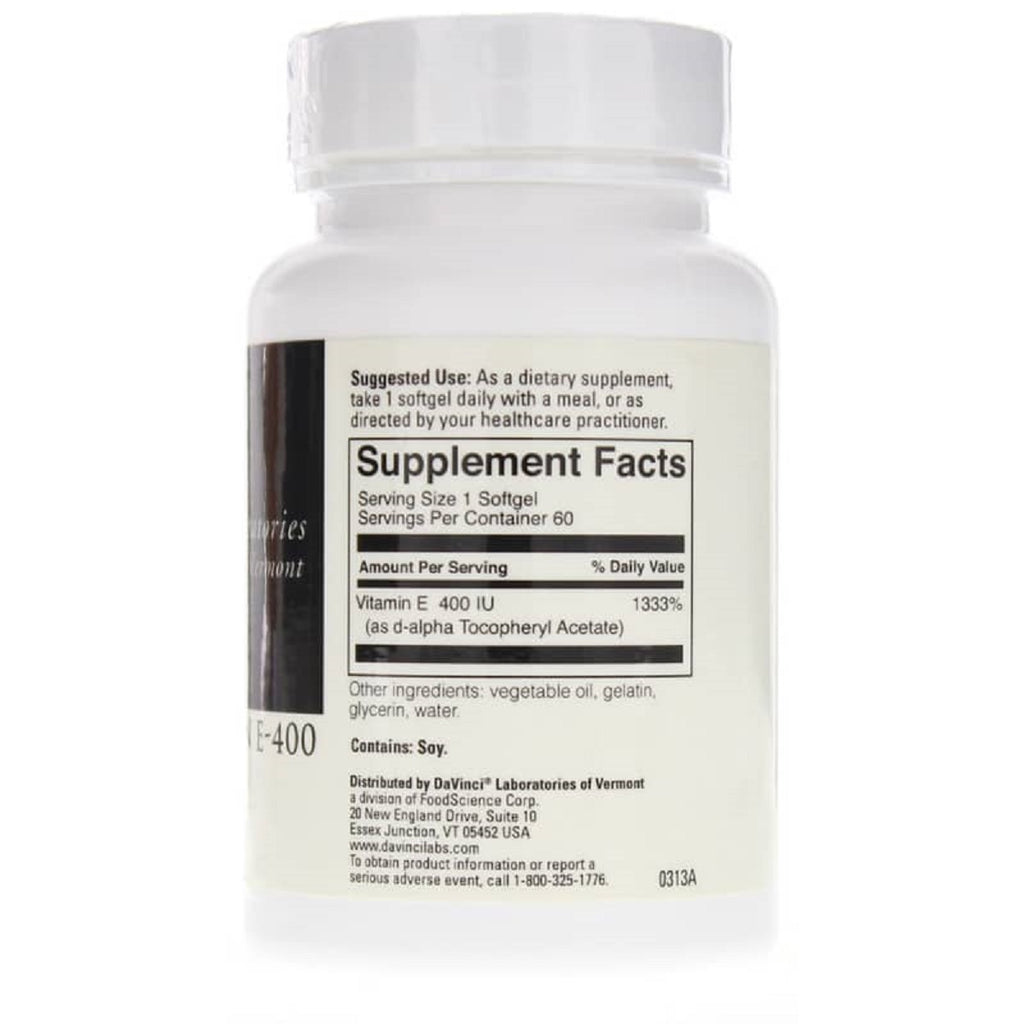 DaVinci Labs, Natural Vitamin E-400 60 Softgels Ingredients