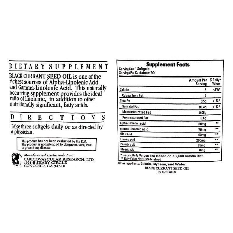 Ecological Formulas, Black Currant Seed OiL 90 Softgels Ingredients