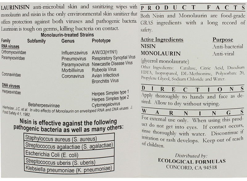 Ecological Formulas | Laurinisin Anti-microbial Towelettes | 120 Wipes