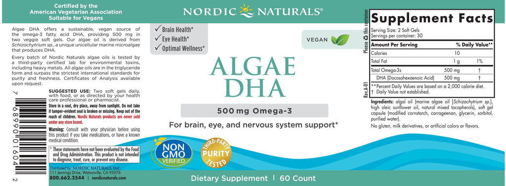 Nordic Naturals | Algae DHA | 60 Softgels