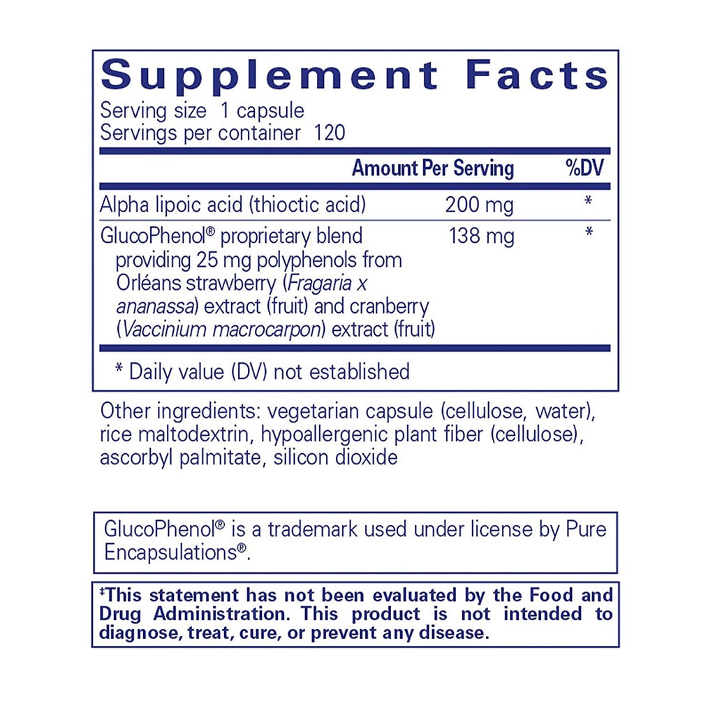 Pure Encapsulations, Alpha Lipoic Acid with GlucoPhenol 120 Capsules Ingredients