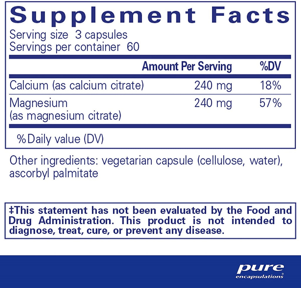 Pure Encapsulations, Calcium Magnesium (Citrate) Ingredients