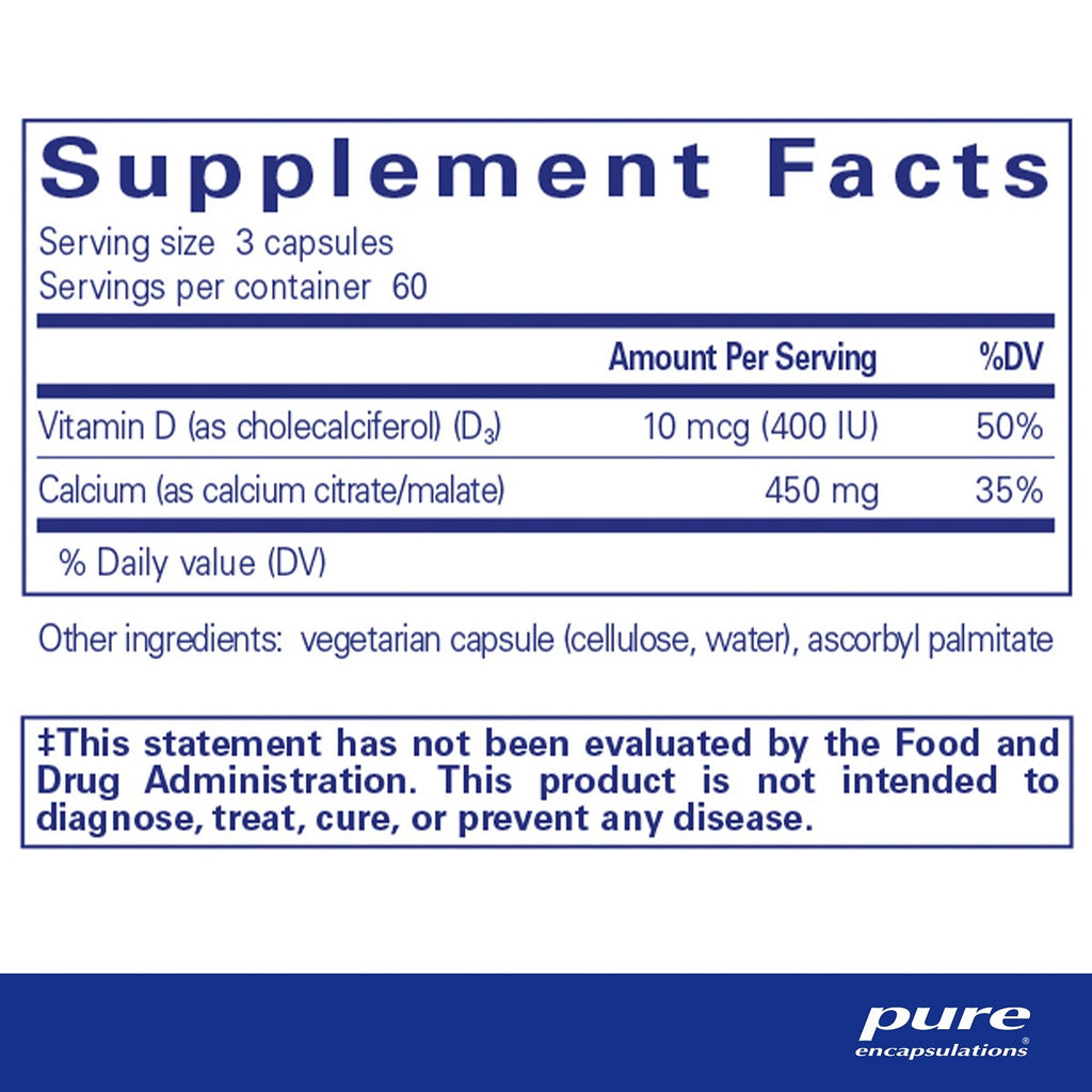 Pure Encapsulations, Calcium with Vitamin D3 180 Capsules Ingredients