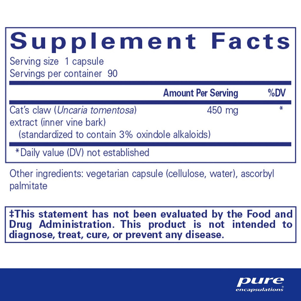 Pure Encapsulations, Cat's Claw Ingredients