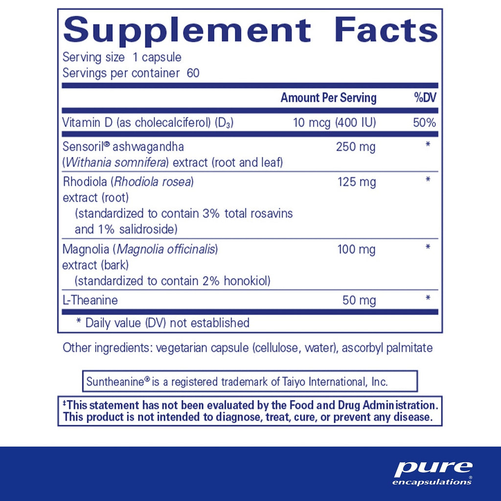 Pure Encapsulations, Cortisol Calm 60 and 120 Capsules Ingredients