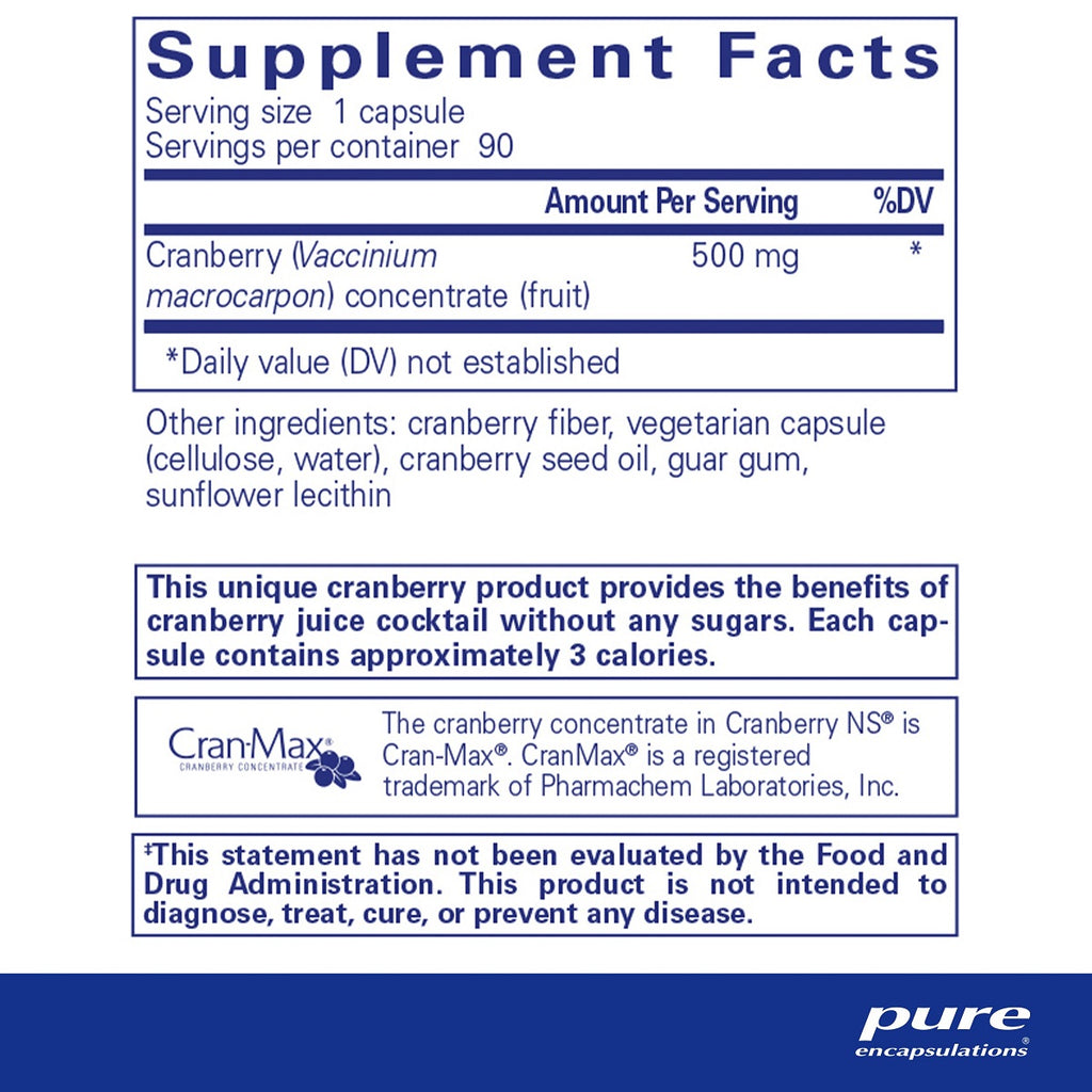 Pure Encapsulations, Cranberry NS 90 and 180 Capsules Ingredients