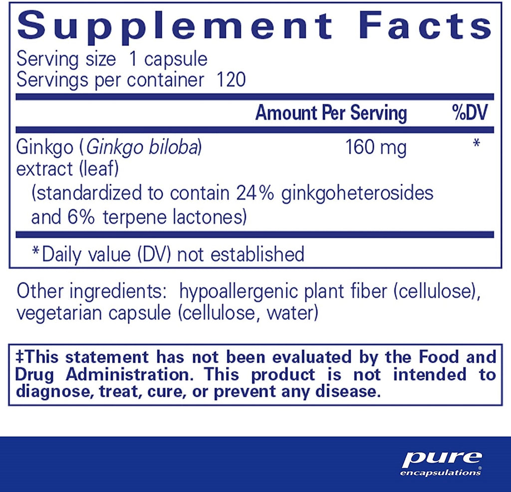 Pure Encapsulations, Ginkgo 50 - 160 mg 120 Capsules Ingredients