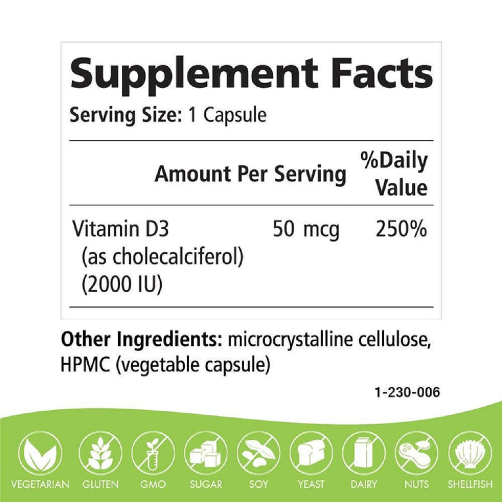Pure Essence, Vitamin-D 2000 IU 30 Vegi-Caps Ingredients
