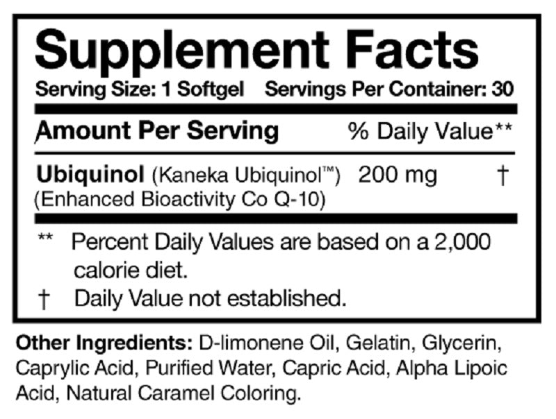 Researched Nutritionals, Ubiquinol Super 200™ Ingredients