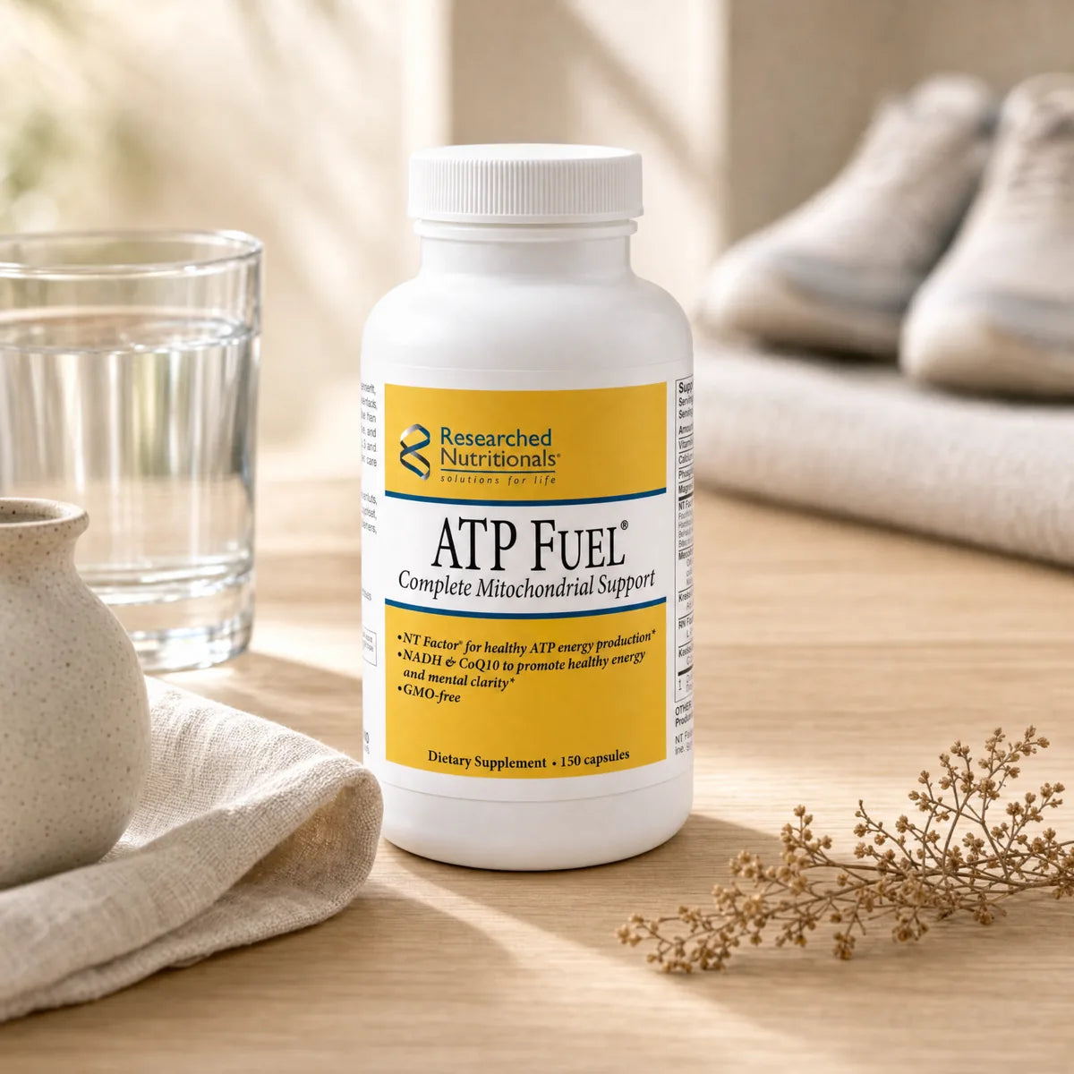 ATP Fuel mitochondrial support capsules in a daily wellness routine setting
