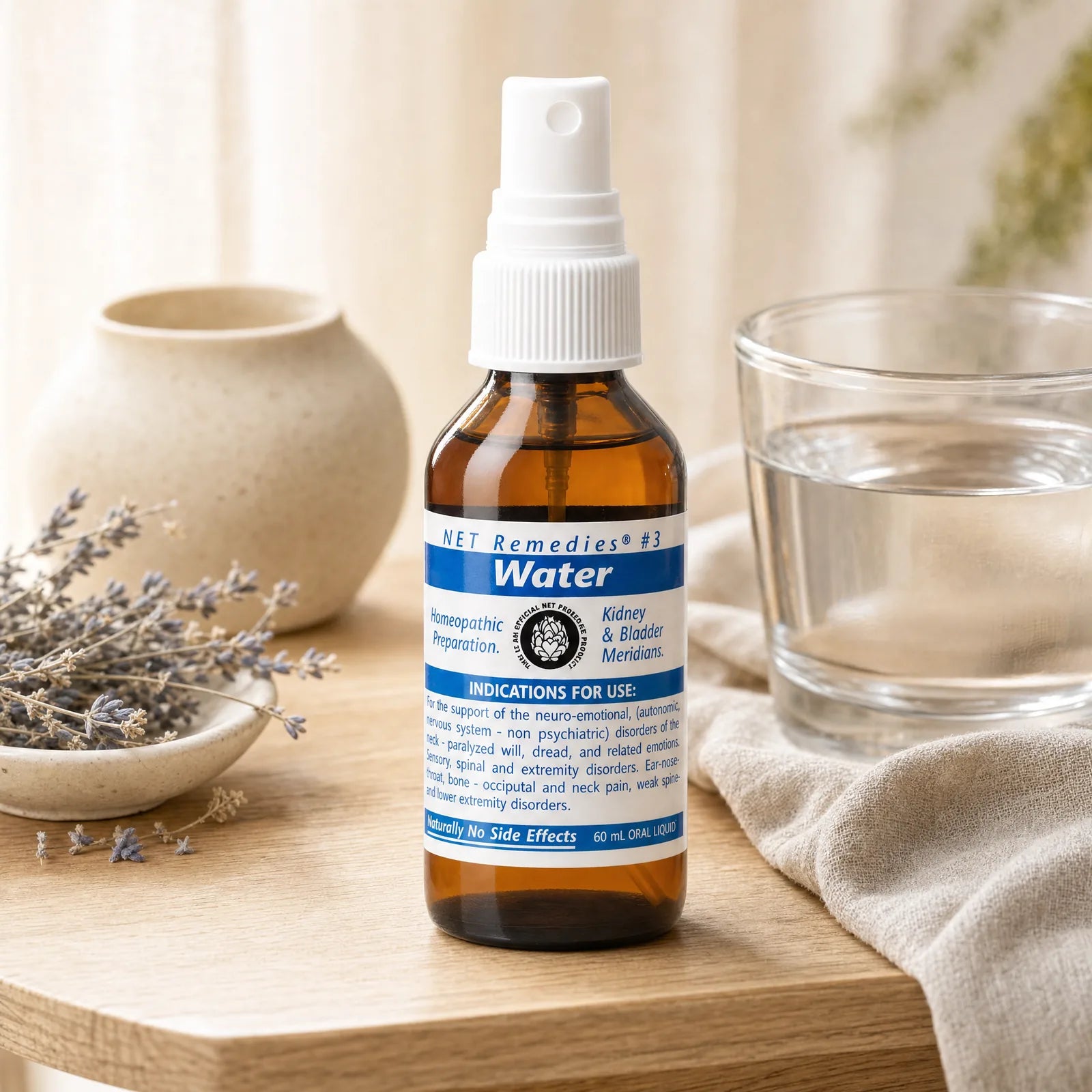 NET Remedies #3 Water alcohol-free homeopathic spray in a daily wellness setting