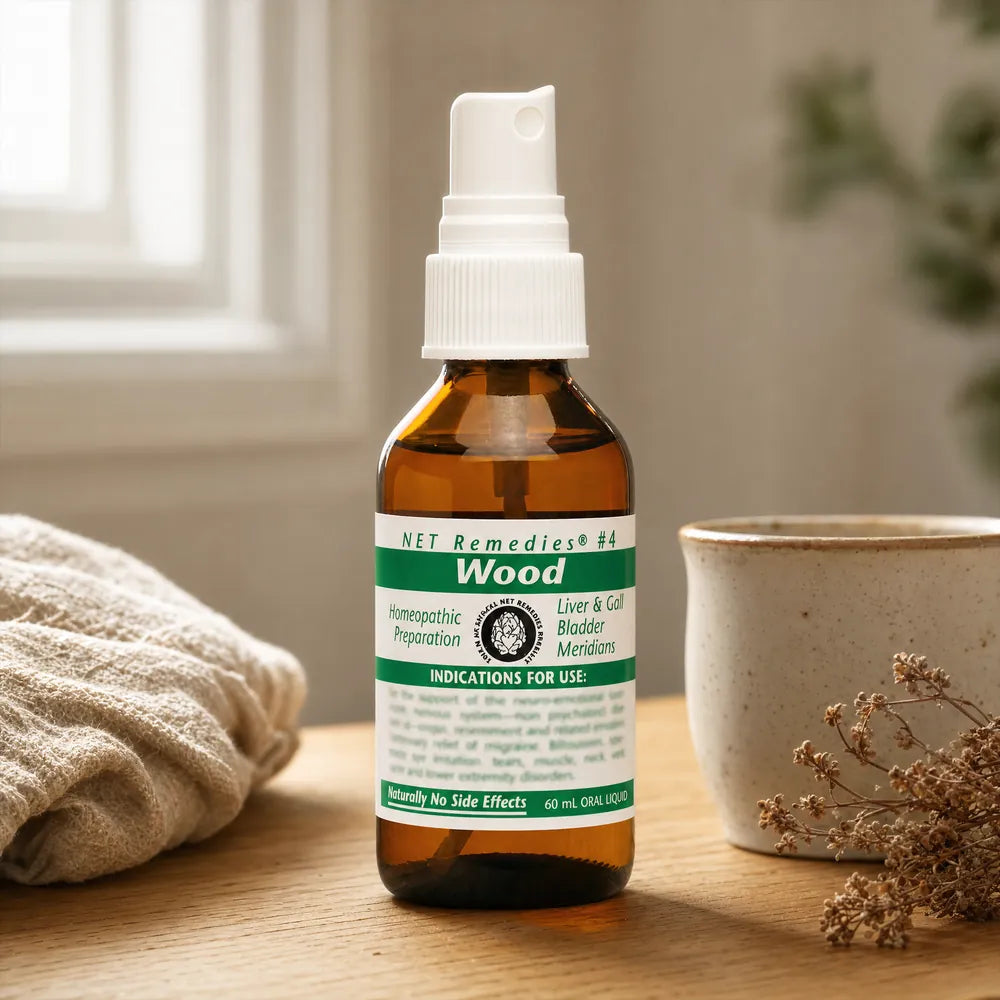 NET Remedies #4 Wood alcohol-free homeopathic spray in a daily wellness setting
