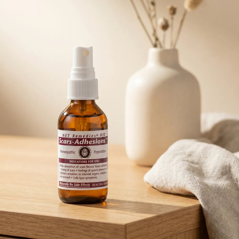 NET Remedies #10 Scars Adhesions homeopathic spray kept on hand for the itch of a healing scar