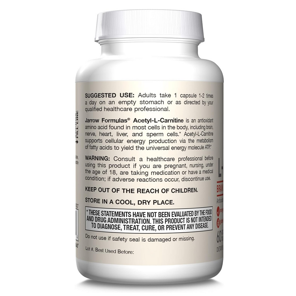 Jarrow Formulas, Acetyl L-Carnitine 500 mg 60 Capsules Specs