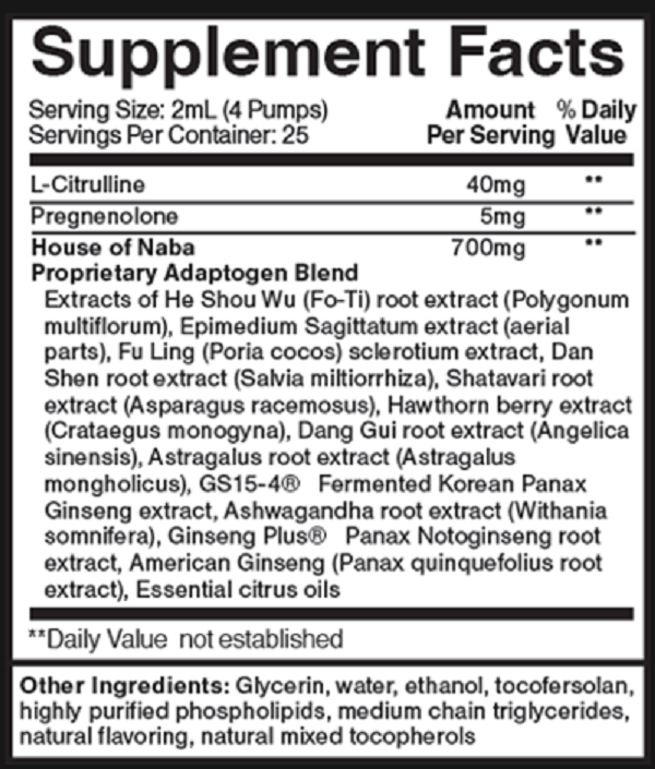 Quicksilver Scientific, Adaptogenic Black Label 1.7 fl oz Ingredients