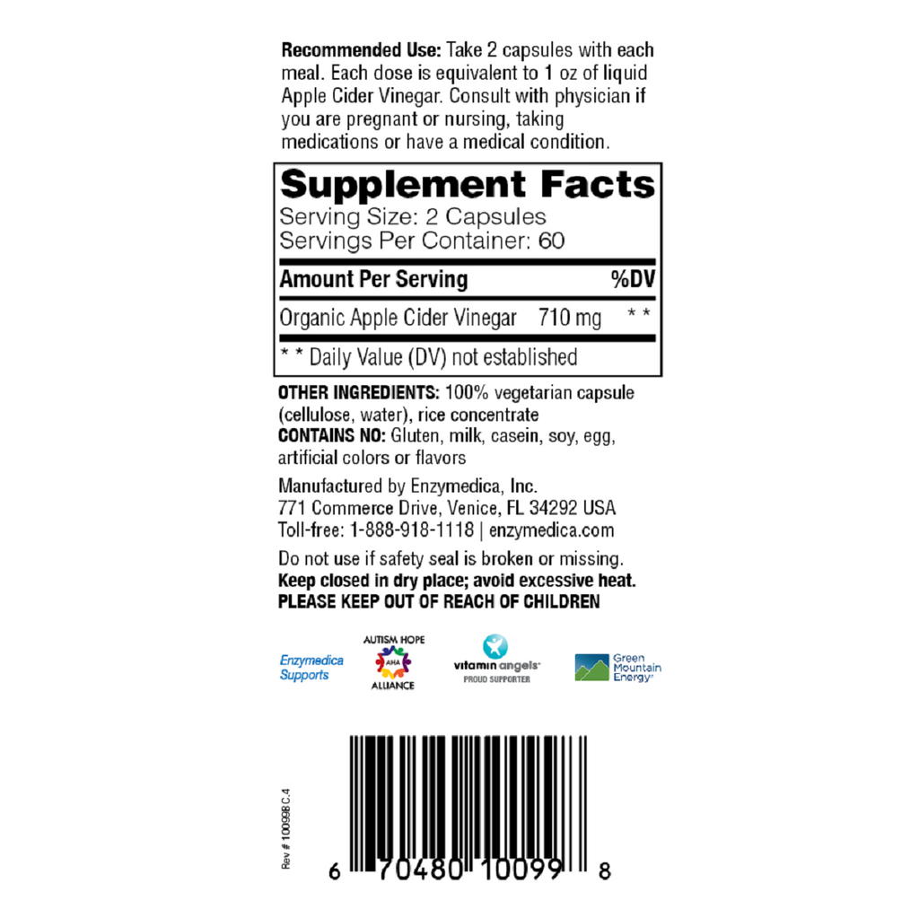 Enzymedica, Apple Cider Vinegar Ingredients