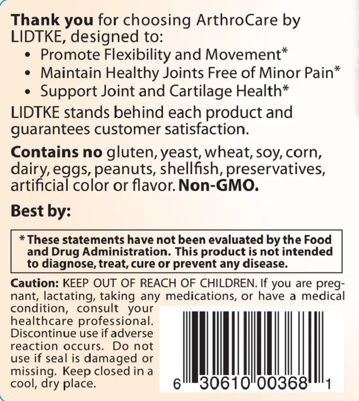 Lidtke, Arthrocare 90 Capsules Specs