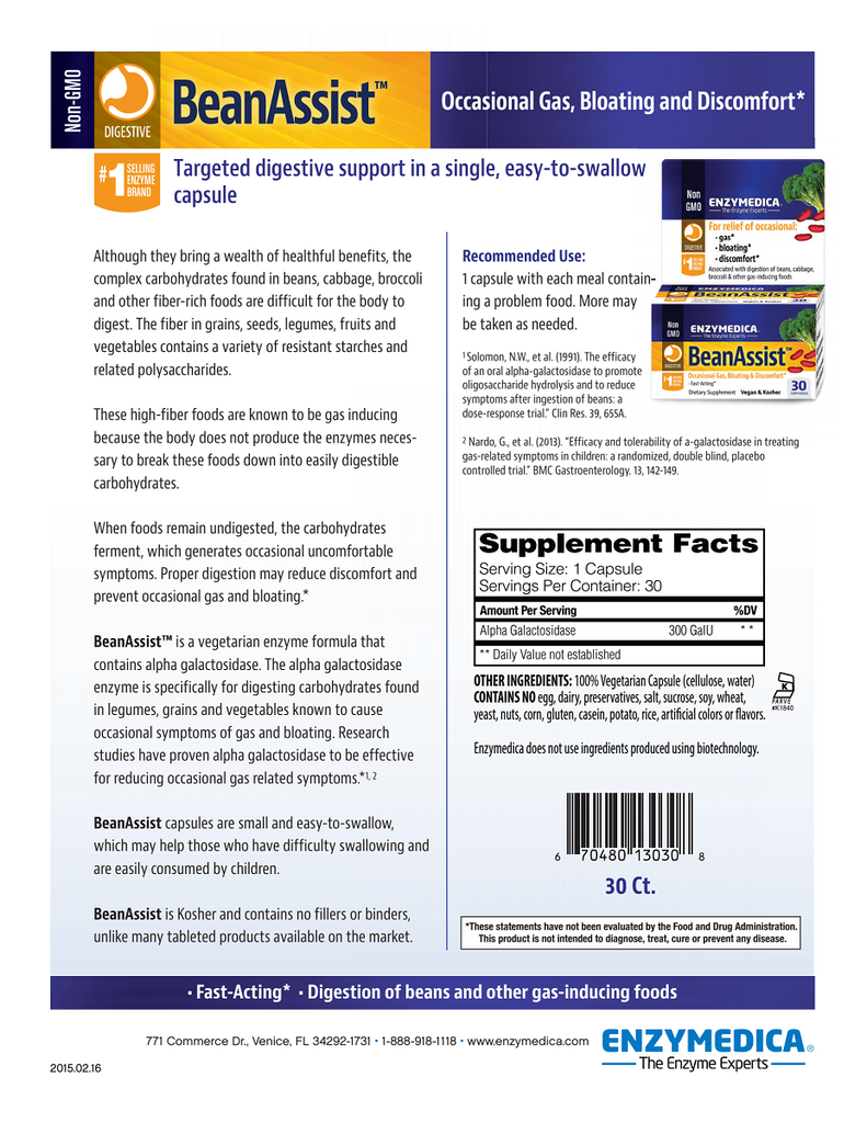 Enzymedica, BeanAssist™ 30 Capsules Sheet