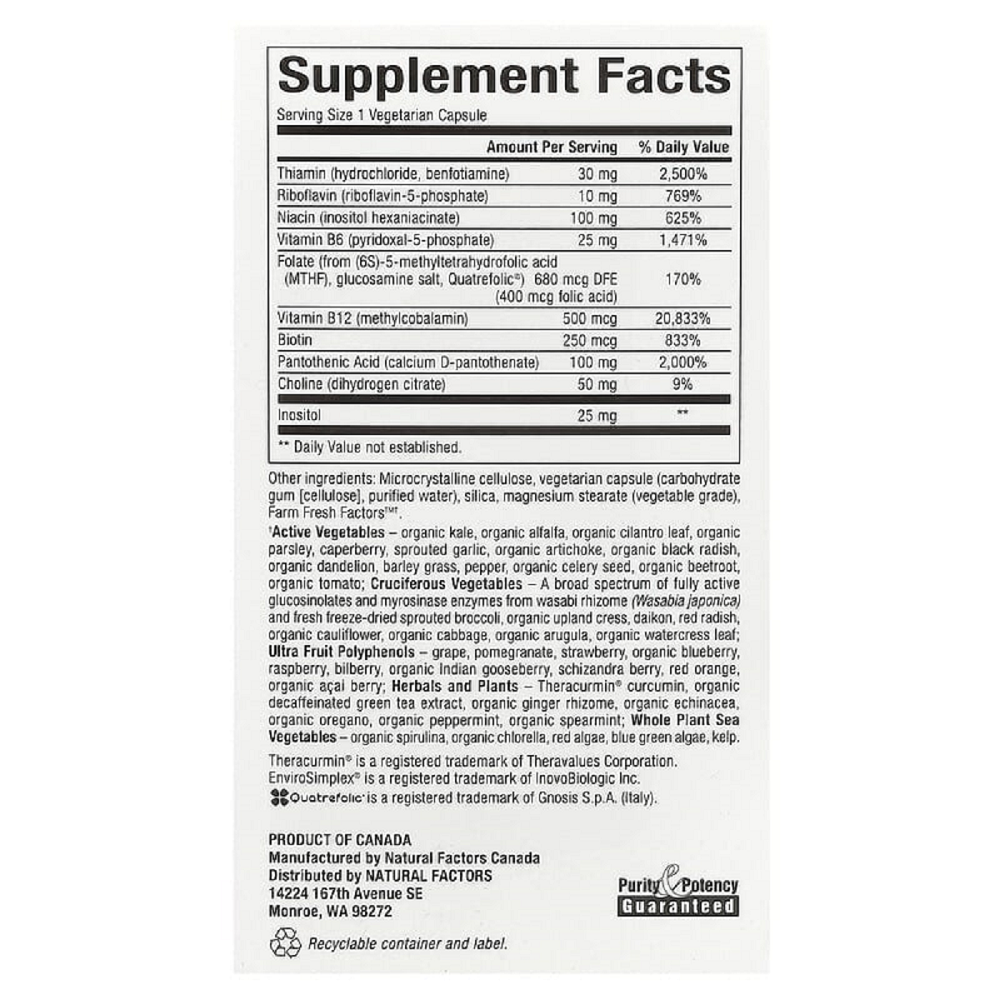 Natural Factors, BioCoenzymated™ Active B Complex 60 Vegetarian Capsules Ingredients