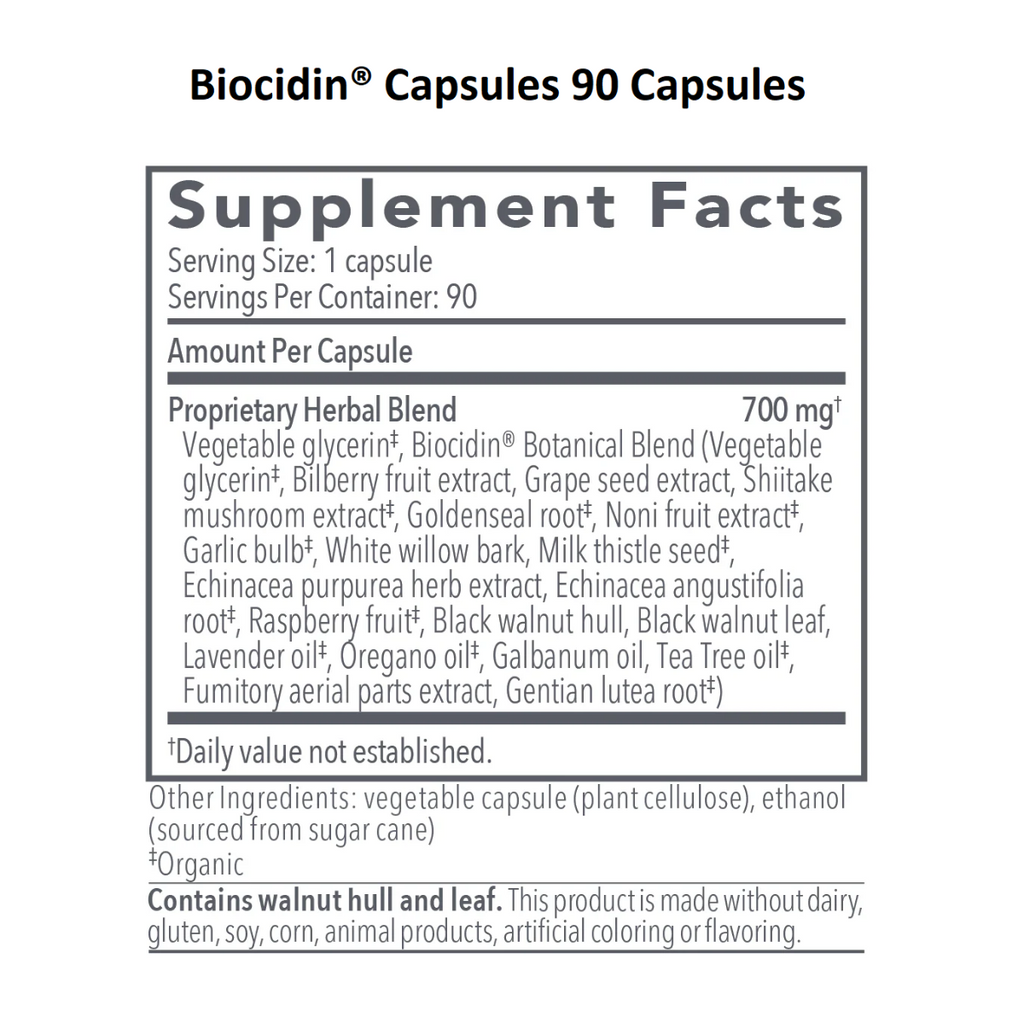 Biocidin Botanicals, Biocidin® Capsules 90 Capsules Ingredients