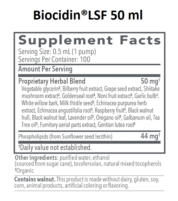 Biocidin Botanicals, Biocidin LSF 50 ml Ingredients