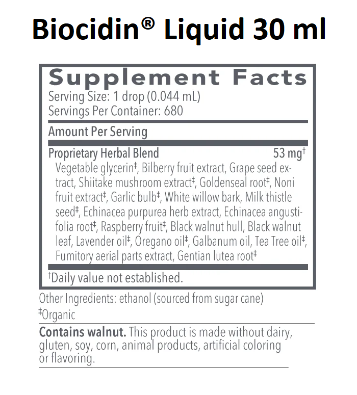 Biocidin Botanicals, Biocidin® Liquid 30 ml Ingredients