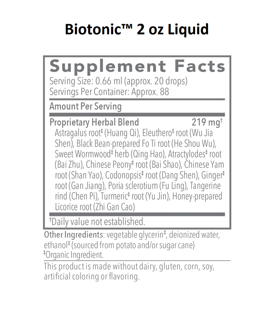 Biocidin Botanicals, Biotonic 2 oz Liquid Ingredients