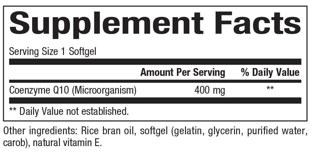 Bioclinic Naturals, CoQ10 - 400 mg 30 Softgels Ingredients