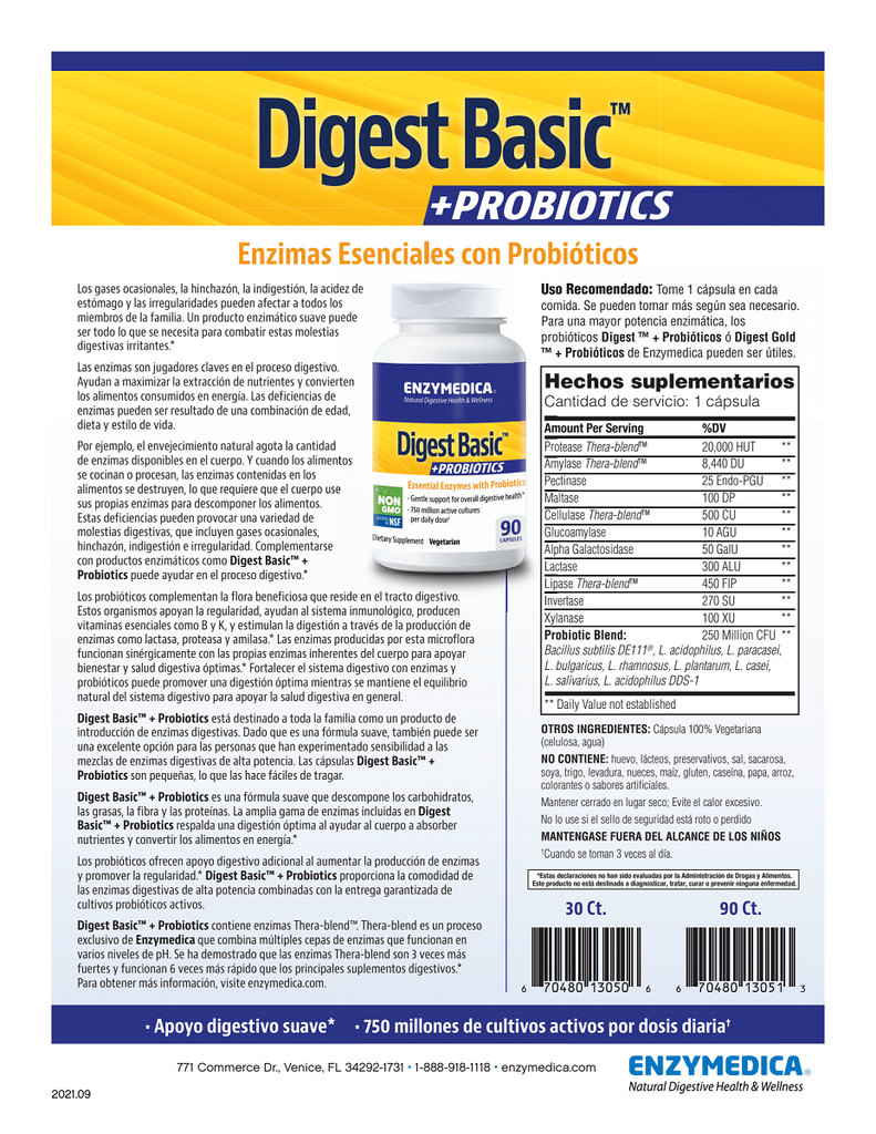 Digest Basic +PROBIOTICS 30 and 90 Capsules Sheet