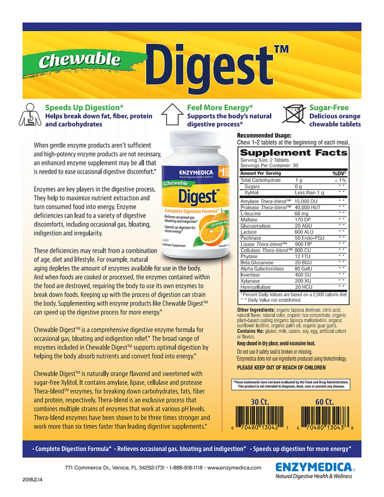 Enzymedica, Digest™ Chewable 30 and 60 Tablet