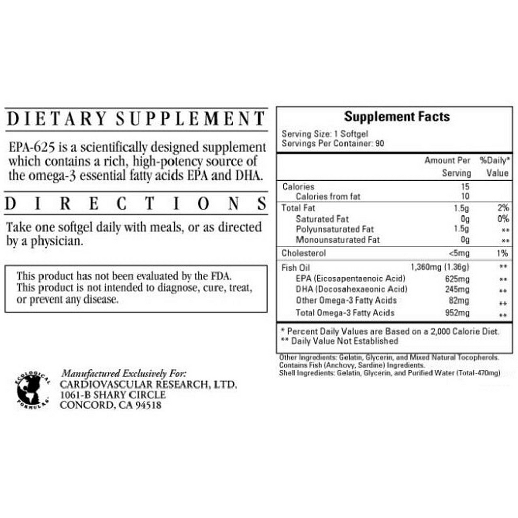 Ecological Formulas, EPA-625 90 Softgels Ingredients