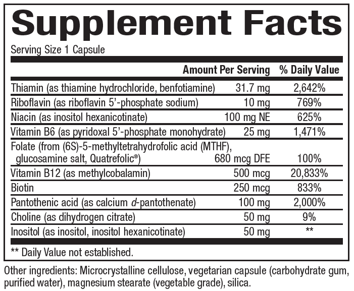 Bioclinic Naturals, Enhanced B Complex 60 Veg Capsules Ingredients