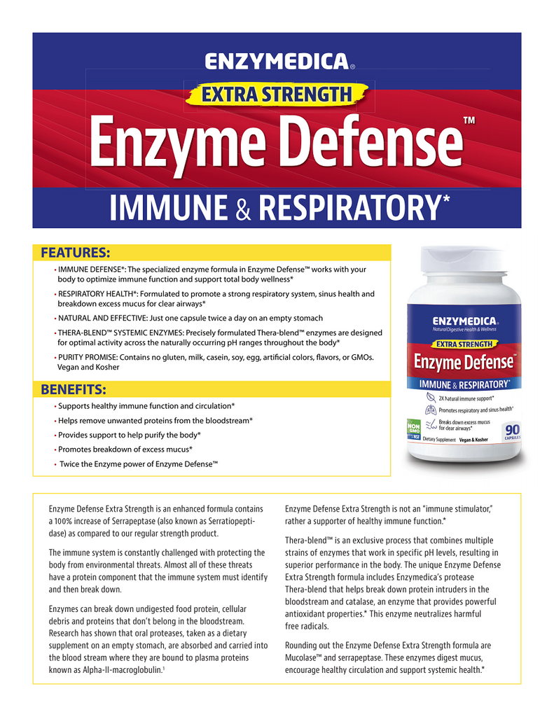Enzymedica, Enzyme Defense Extra Strength 90 Capsules Specs Sheet