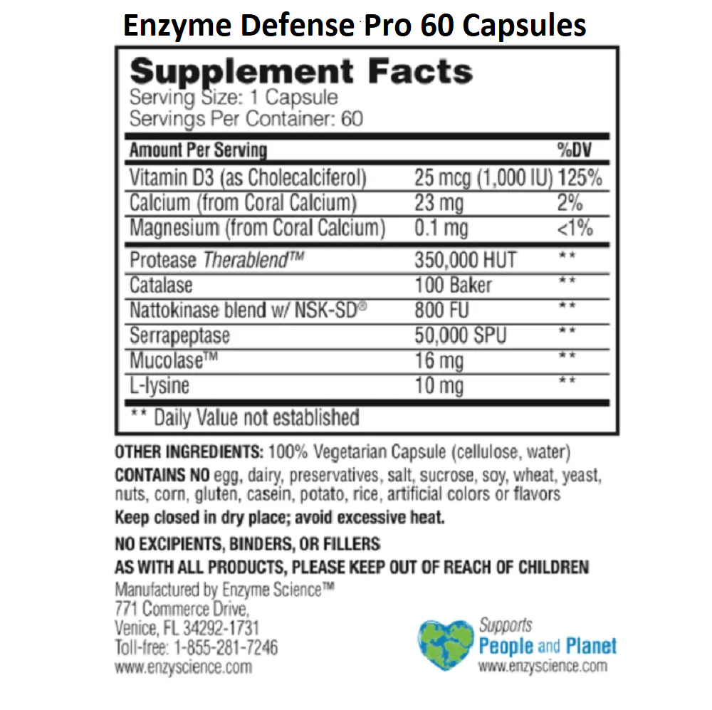 Enzyme Science, Enzyme Defense Pro 60 Capsules Ingredients