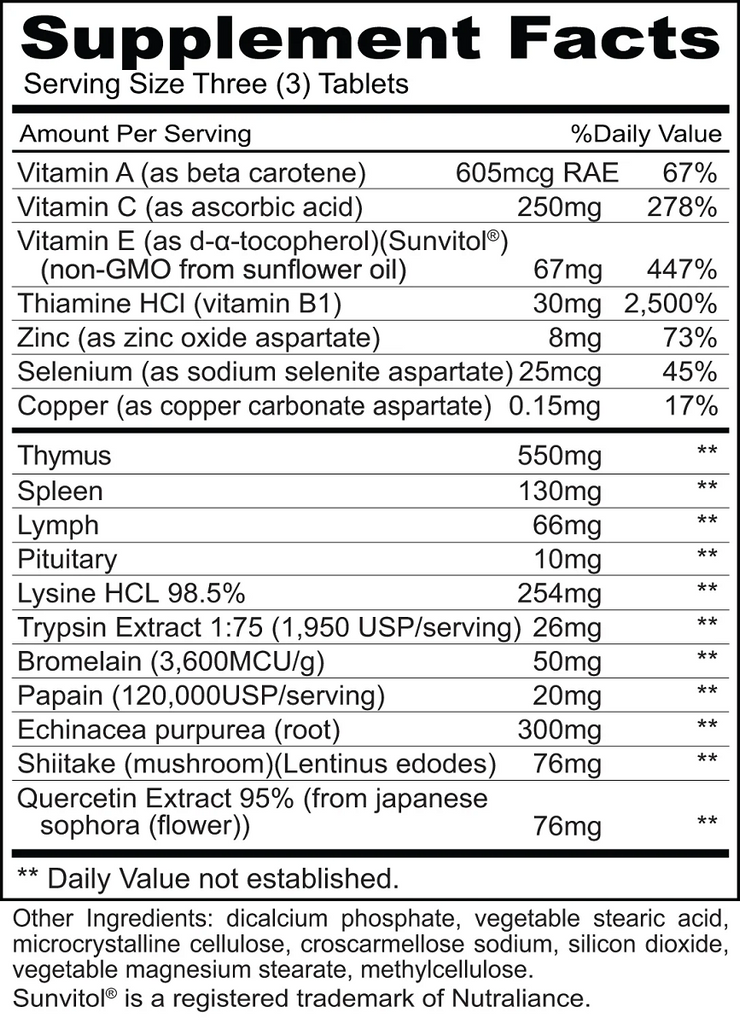 Priority One, Immuno Plus 90 Tablets Ingredients