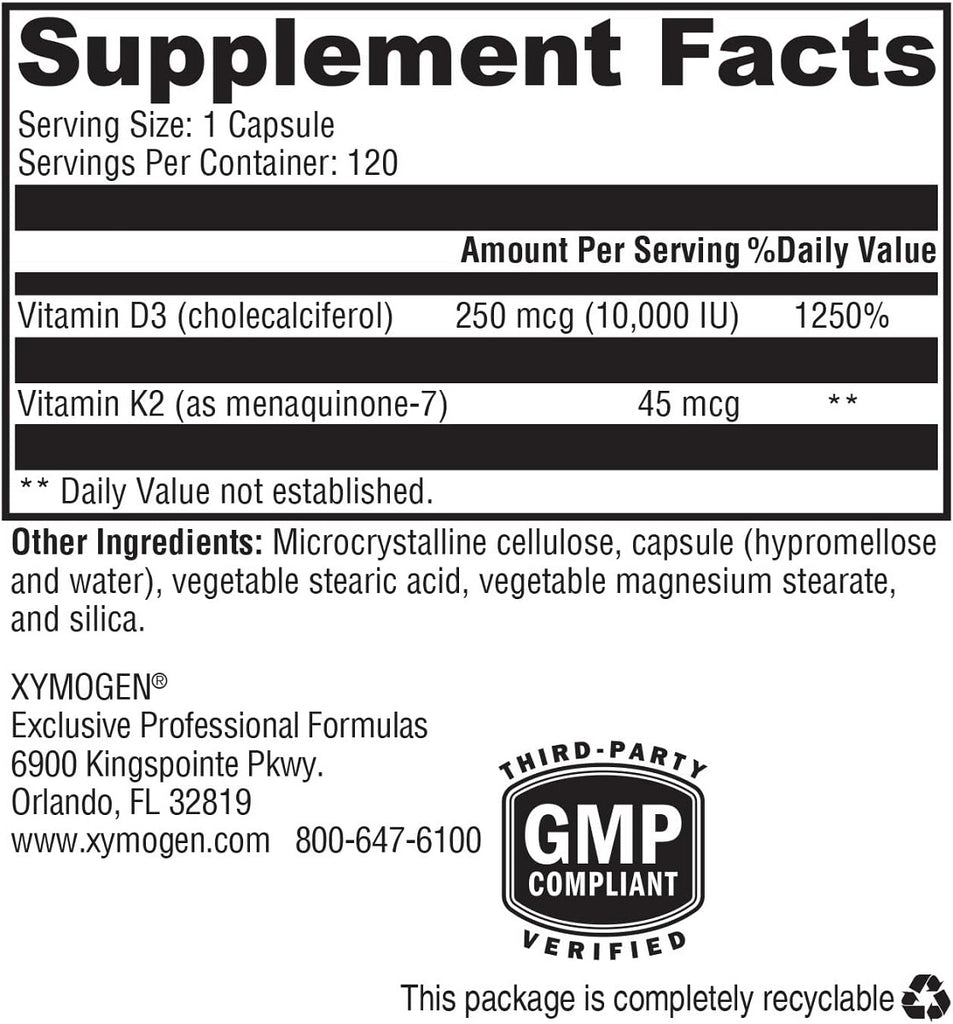 XYMOGEN, K2-D3 10,000 | 120 Capsules Ingredients