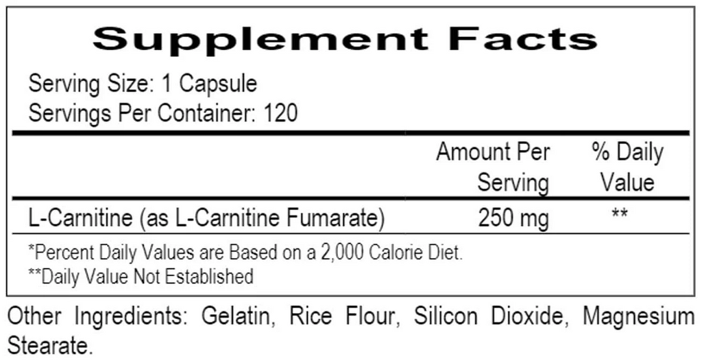 Ecological Formulas, L-Carnitine 250mg 120 Capsules Ingredients