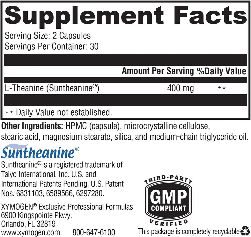 XYMOGEN, L-Theanine 60 Capsules Ingredients