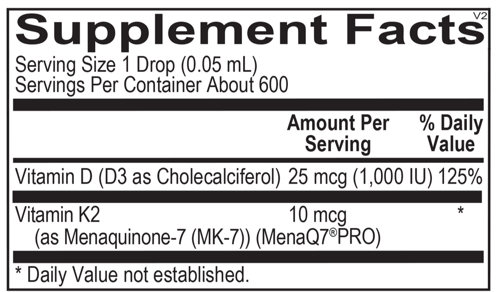 Ortho Molecular, Liquid Vitamin D3 with K2 1 oz Ingredients