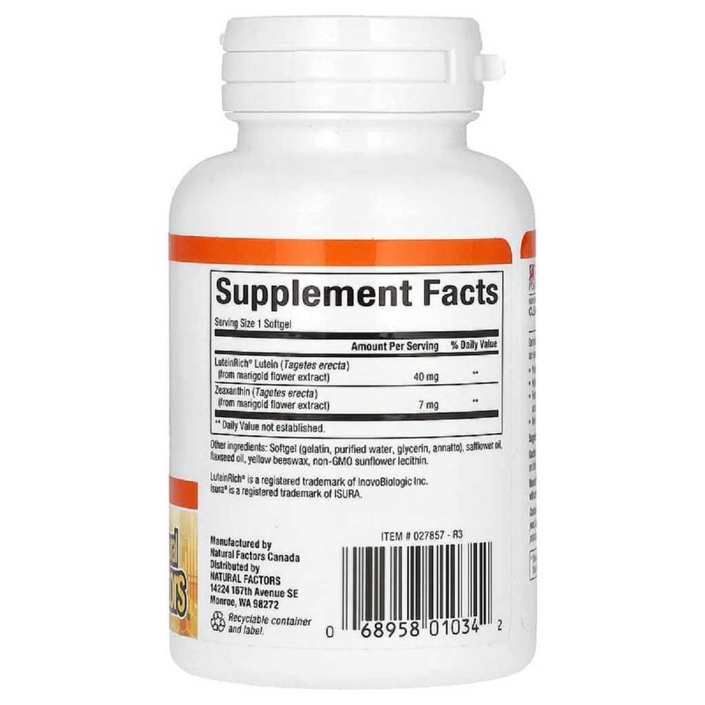 Natural Factors, Lutein 40 mg 30 Softgels Ingredients