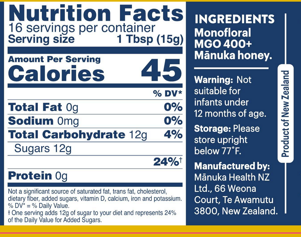 Manuka Health, MGO 400+ UMF 13+ Manuka Honey 8.8 oz (250 g) Ingredients