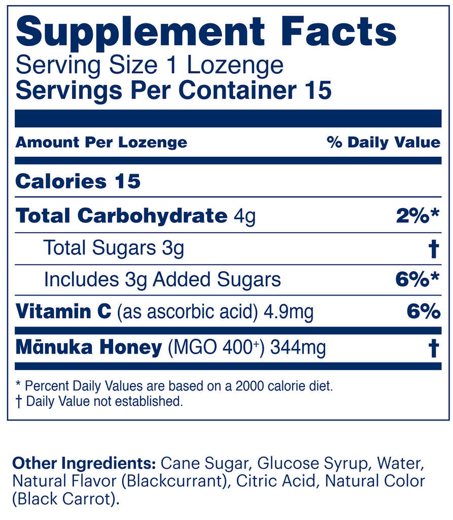 Manuka Health, Manuka Honey Blackcurrant 15 Lozenges Ingredients