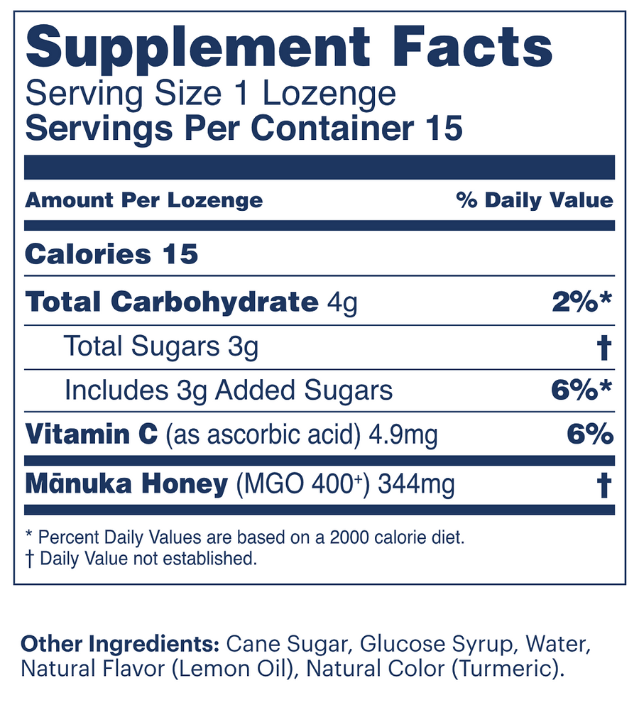 Manuka Health, Manuka Honey & Lemon 15 Lozenges Ingredients