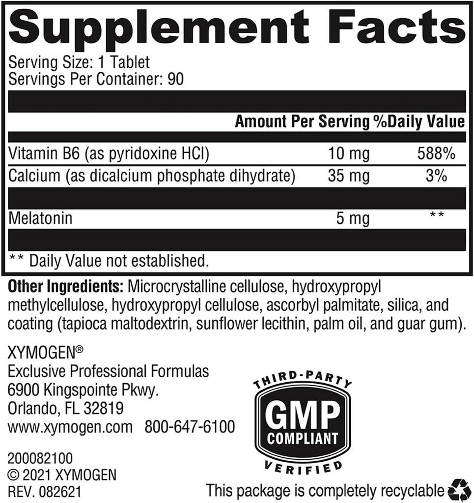XYMOGEN, Melatonin CR 90 Tablets Ingredients