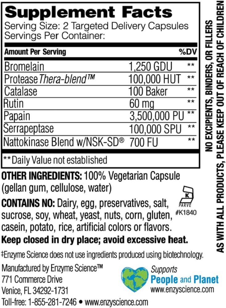 Enzyme Science, MyoMend 60 and 120 Capsules Ingredients